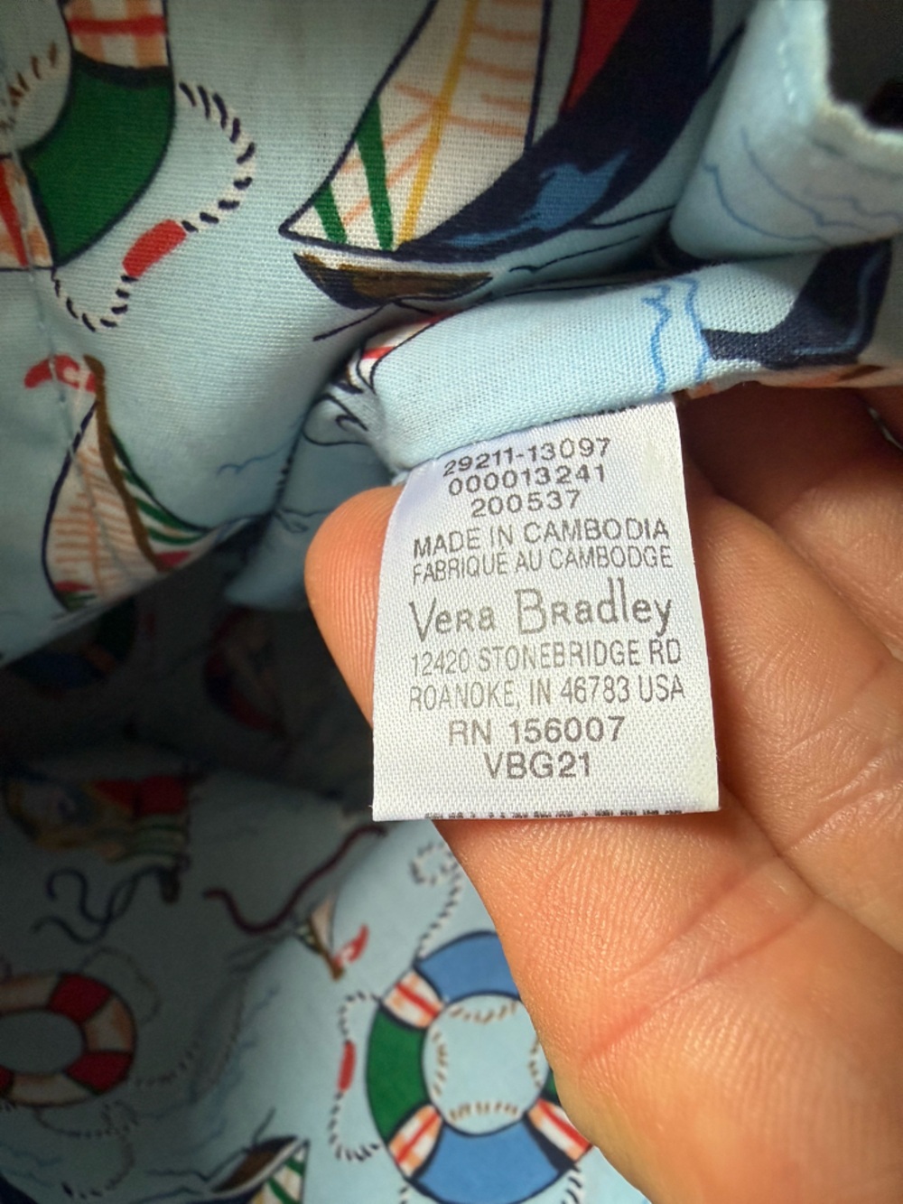 Vera Bradley Light Blue Nautical Print Lined Bag - Picture 12 of 12